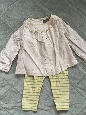 Gap Baby Cream Floral Top & Yellow Stripe Leggings Set